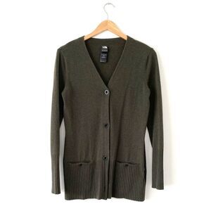 The North Face Green Cardigan Marino Wool Sweater V-Neck Camp Office siren New